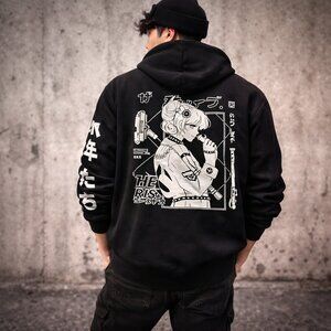 The Boys Anime Hoodie Mens Large Black Graphic Streetwear Skater Pullover
